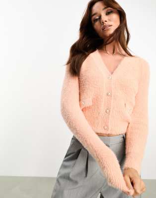 River Island Shoulder Pad Boutique Cardigan in Coral