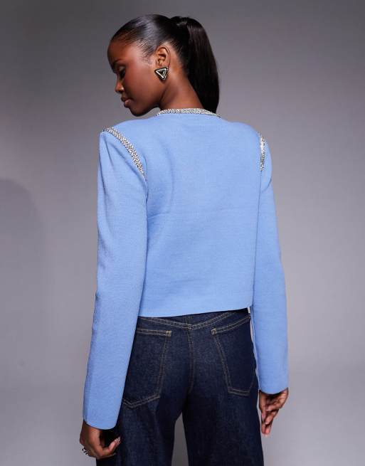 River Island shoulder pad detail knitted cardigan in light blue , 2 of 4