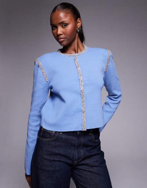 River Island shoulder pad detailing knit cardigan in light blue - view 1