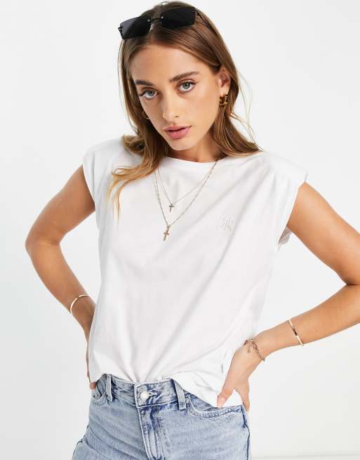 River Island shoulder pad tank top in white | ASOS