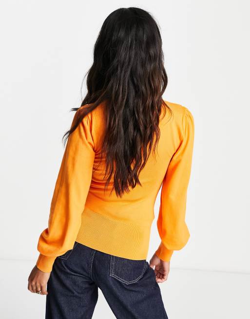 orange puff sleeve sweater