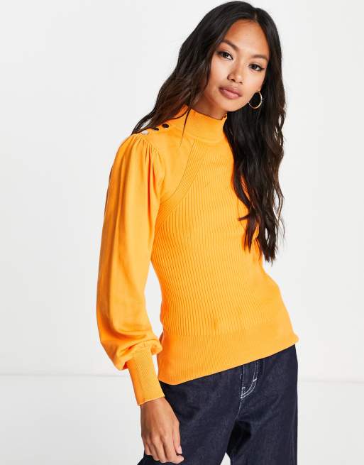 orange puff sleeve sweater