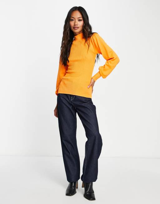 Orange puff sleeve sweater