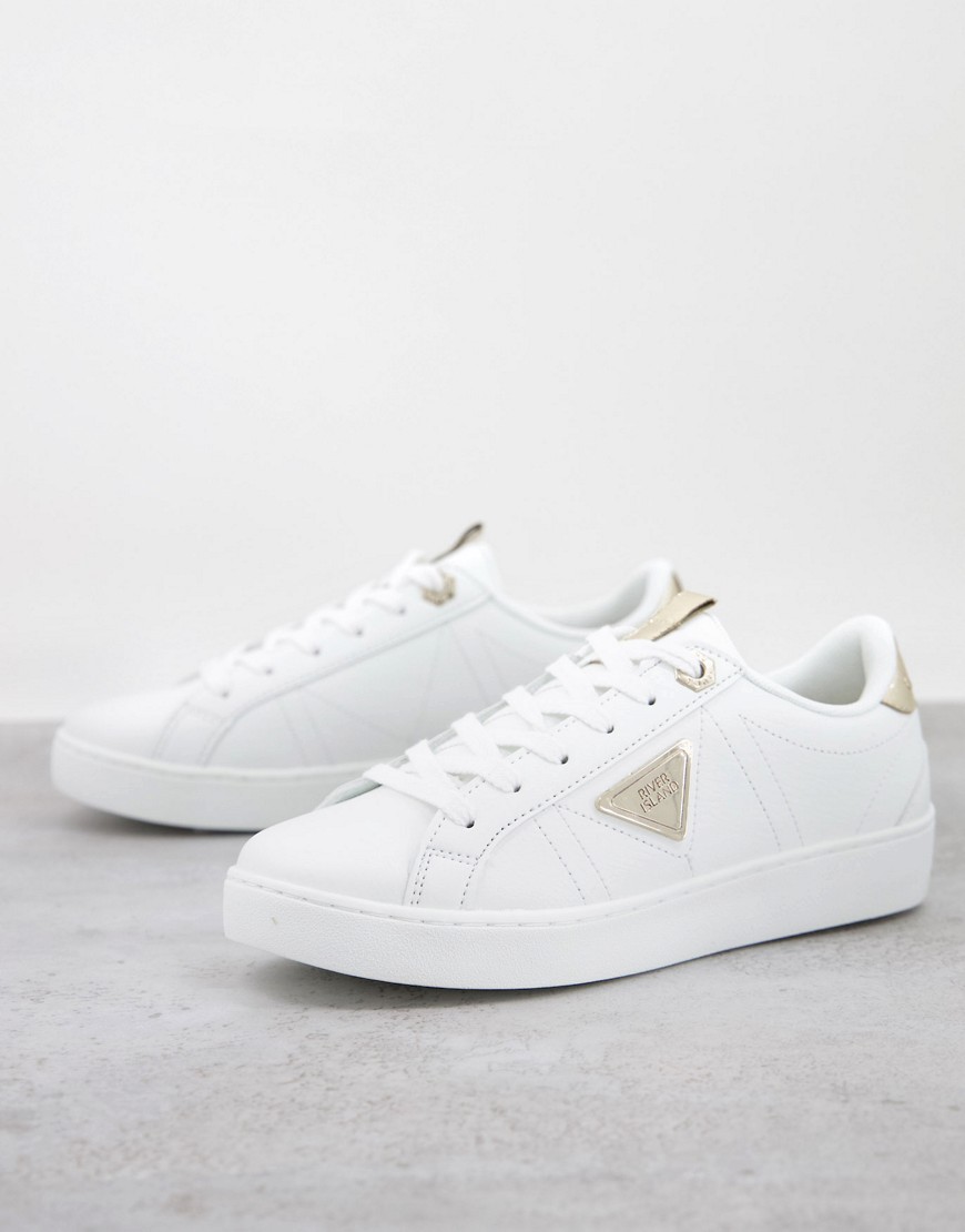 River Island side plate sneakers in white and metallic