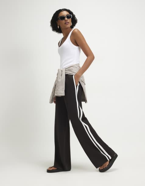 River Island Side stripe joggers in brown - view 1