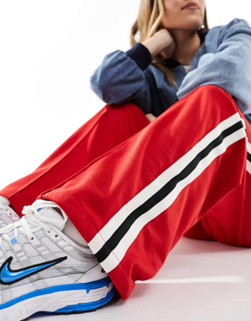 Red Sports Stripe Wide Leg Track Pants