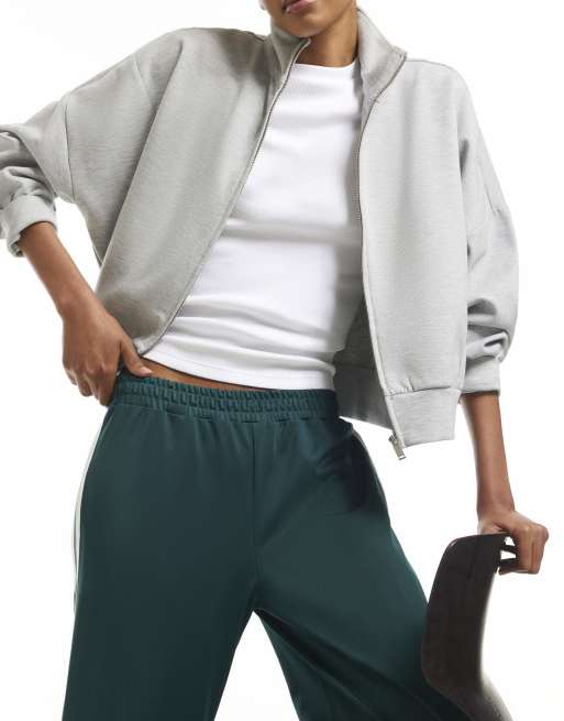 River Island Side stripe wide leg track joggers in green, 3 of 4