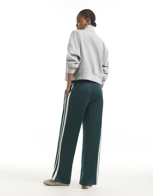 River Island Side stripe wide leg track joggers in green, 4 of 4