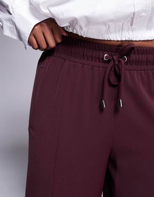 River Island side striped wide leg jogger in burgundy, 2 of 5