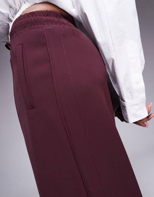 River Island side striped wide leg jogger in burgundy, 3 of 5