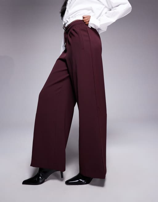 River Island side striped wide leg jogger in burgundy, 4 of 5