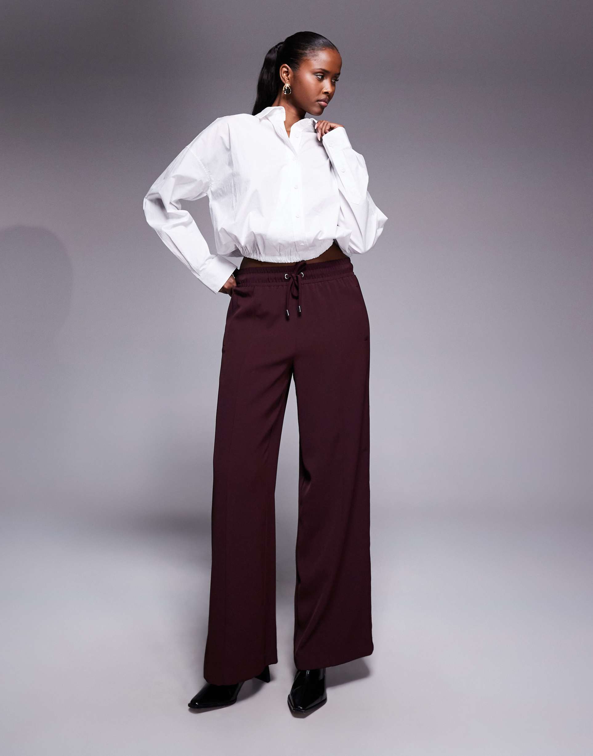 river island side striped wide leg sweatpants in burgundy