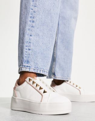 River Island side zip trainer in white