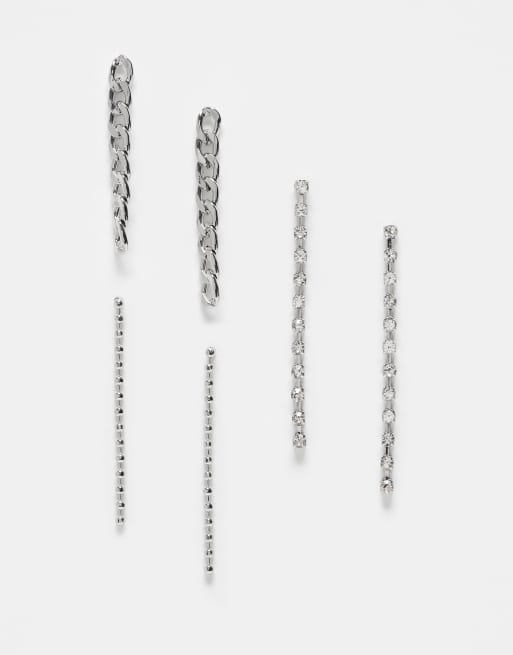 River Island – Silverfärgade hängande strassörhängen, 3-pack 