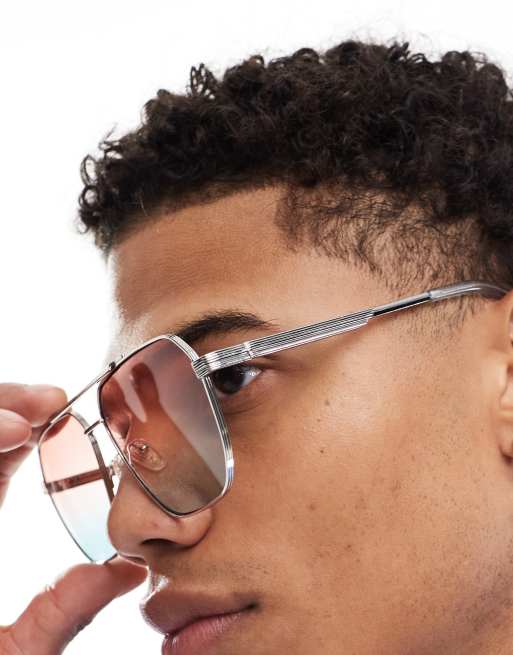 River Island – Silverfärgade pilotsolglasögon med solnedgångsfärgade glas, 3 av 4