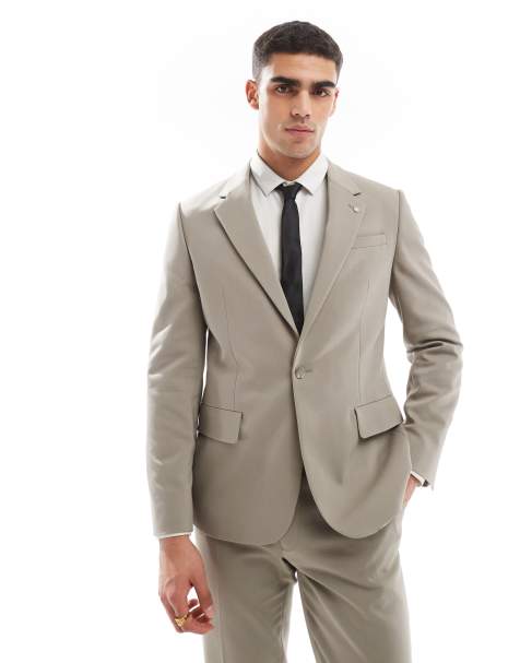 River Island single breasted contemporary suit jacket in beige - view 1