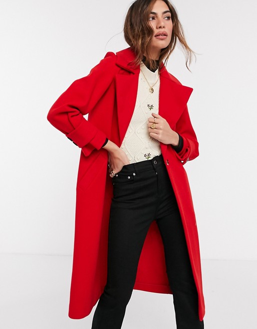 River Island single breasted drop shoulder coat in red