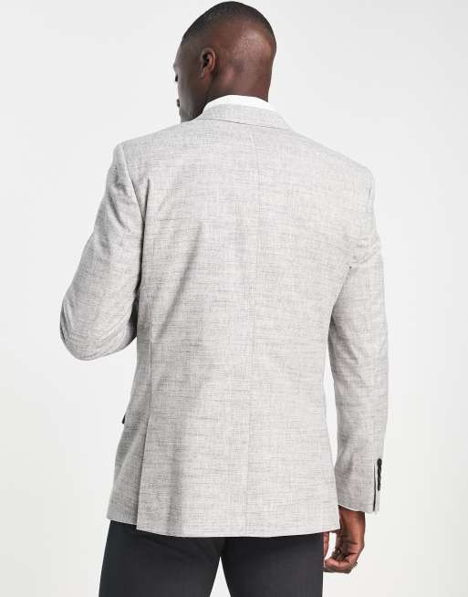 River Island single breasted linen textured blazer in light gray, 3 of 4
