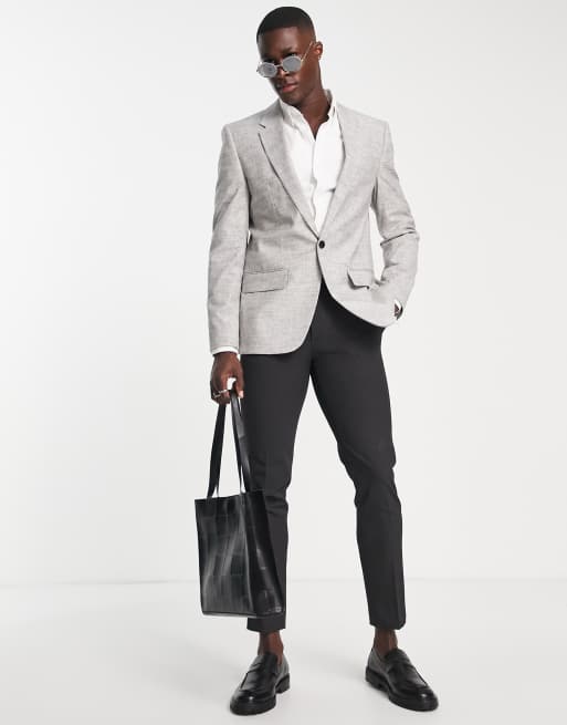 River Island single breasted linen textured blazer in light gray, 4 of 4