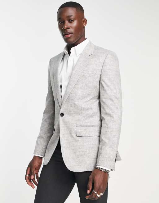 River Island single breasted linen textured blazer in light grey, 2 of 4