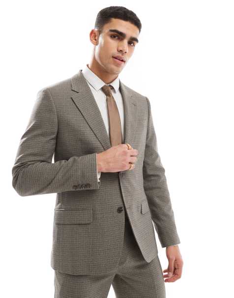 River Island single breasted suit jacket in heritage microcheck - view 1