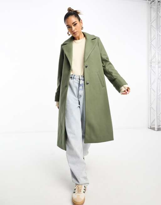 River Island single breasted wool blend coat in khaki