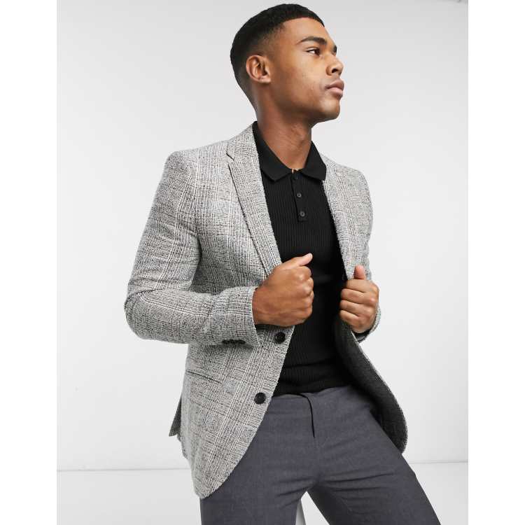 River Island Big & Tall houndstooth blazer in gray