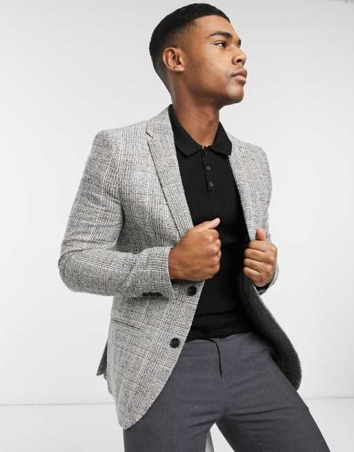 Grey checkered blazer men sale