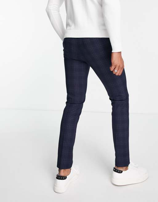 River Island skinny check pants in navy, 3 of 4