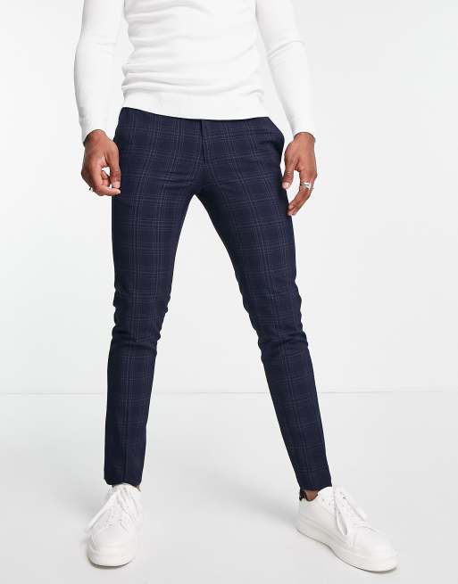 River Island skinny check pants in navy, 4 of 4