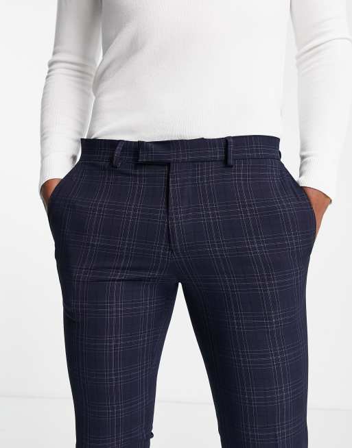 Navy tartan trousers on sale womens