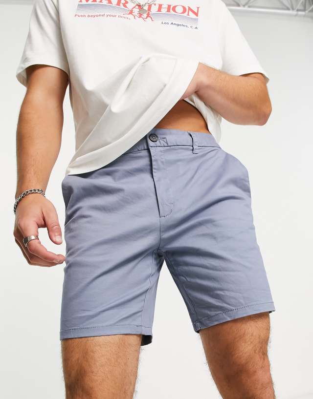 River Island skinny chino shorts blue