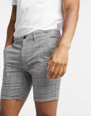 River Island skinny chino shorts in gray check