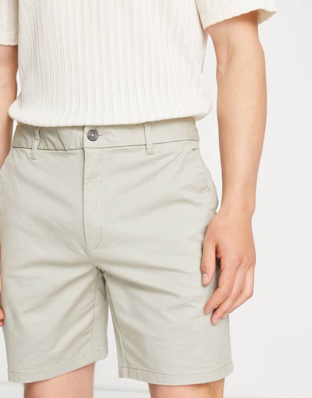 River Island skinny chino shorts in stone