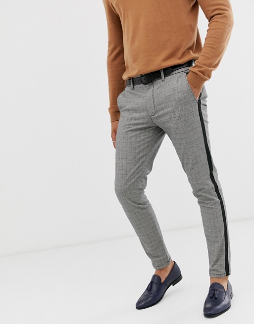 River Island skinny chinos in grey check with side stripe