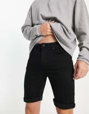 Black denim shorts river island sale