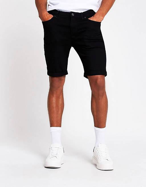 River Island skinny denim shorts in black