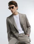 [River Island] River Island skinny double breasted suit jacket in beige-Neutral 44R BEIGE