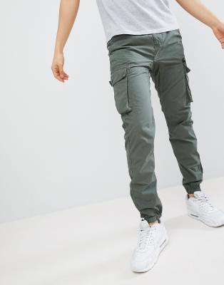 river island slim fit cargo trousers in khaki