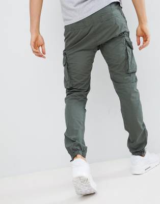 river island slim fit cargo trousers in khaki