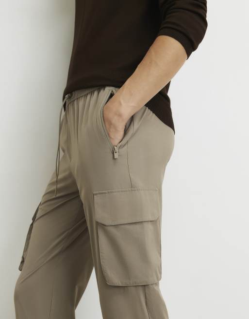 River Island Skinny fit cargo pants in stone, 3 of 4