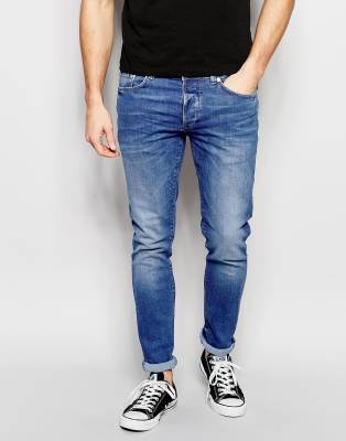 mid blue skinny jeans mens