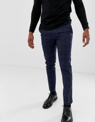 navy check skinny trousers