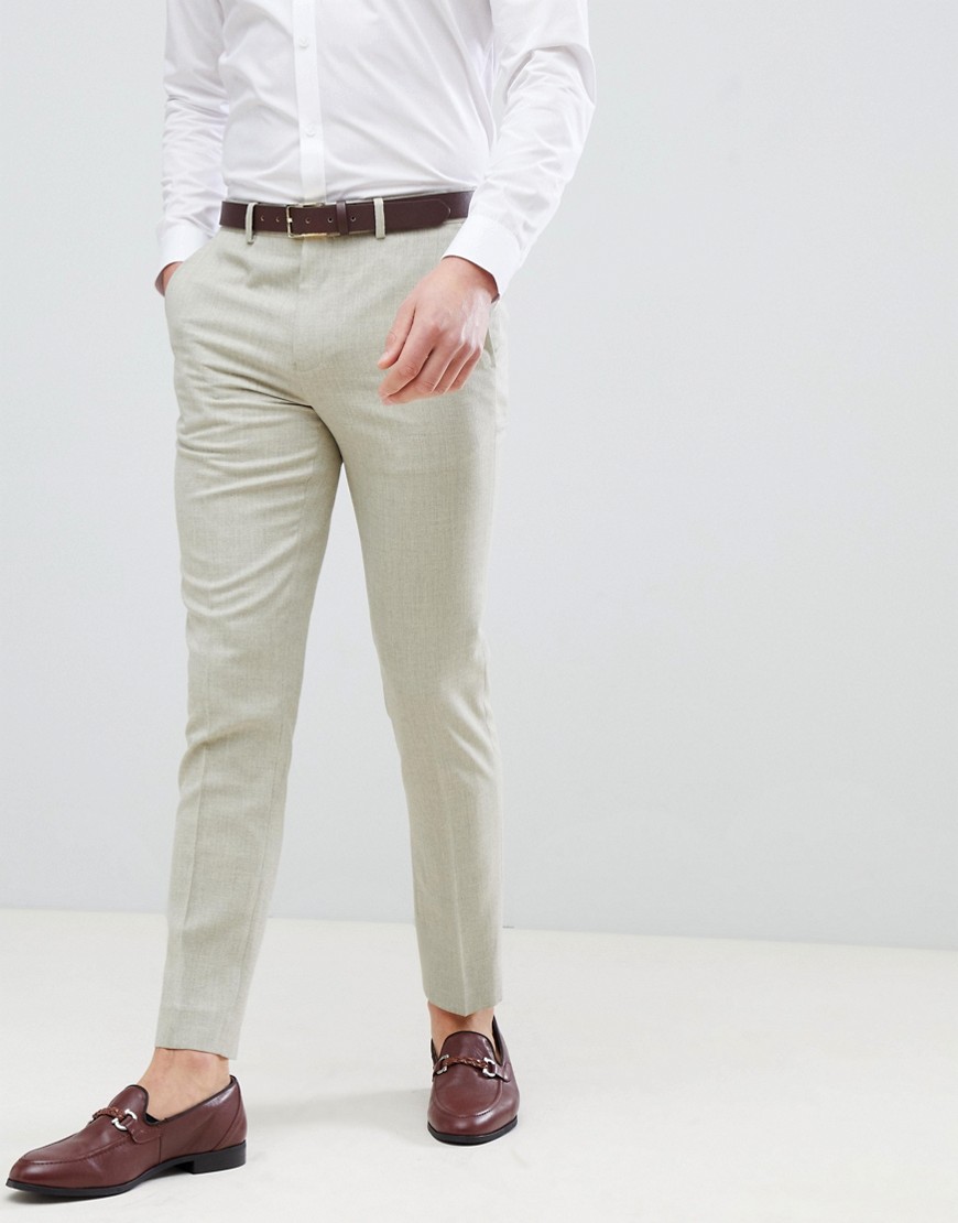 River Island Skinny Fit Smart Trousers In Stone-Neutral