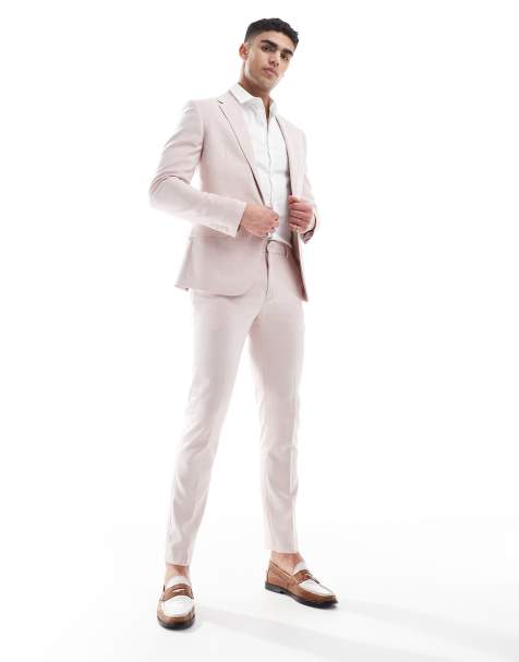 River Island skinny fit suit in medium pink - view 1