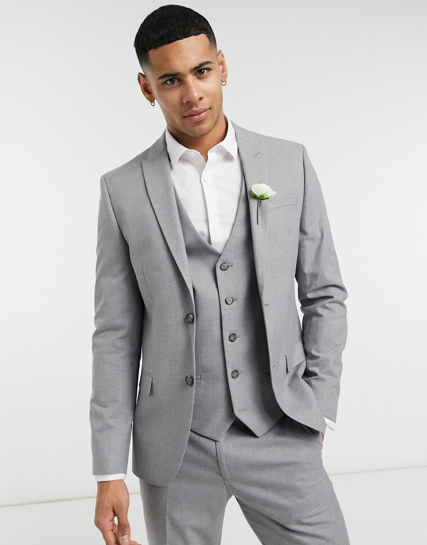 River Island skinny fit suit jacket in gray-Grey