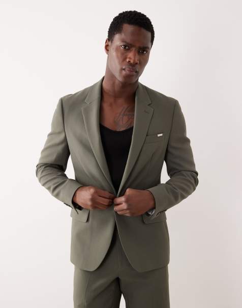 River Island skinny fit suit jacket in medium green - view 1