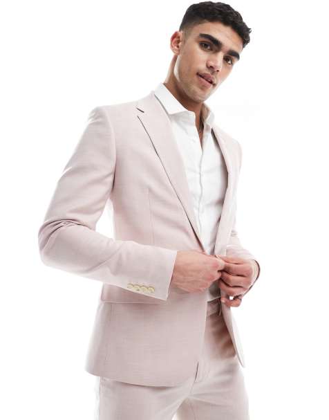 River Island skinny fit suit jacket in medium pink - view 1