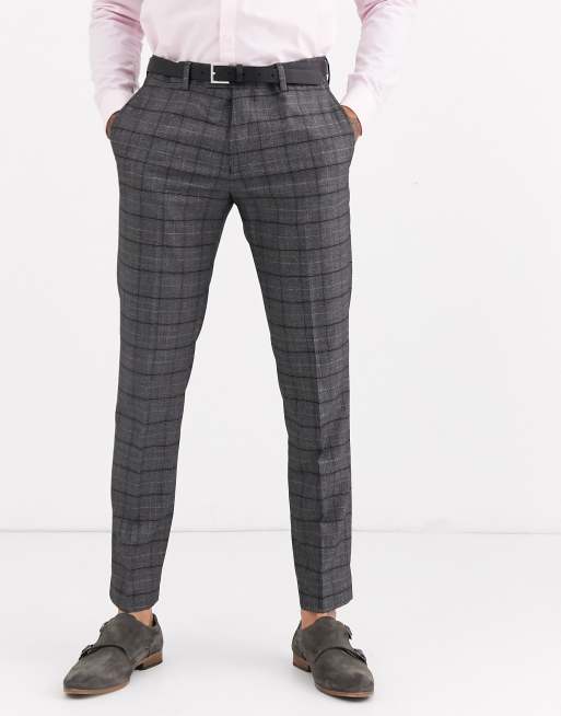 River Island skinny fit suit pants in gray check | ASOS