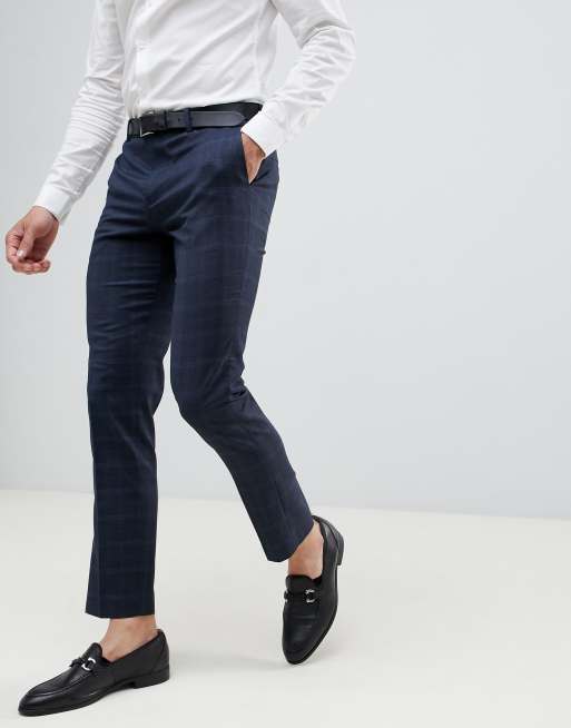 River Island skinny fit wedding suit trousers in navy check | ASOS